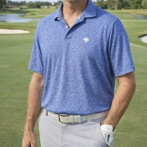 Peter Millar Golf Polo Blue Flower Sport Performance - L/XL Flowy Oversized Fit